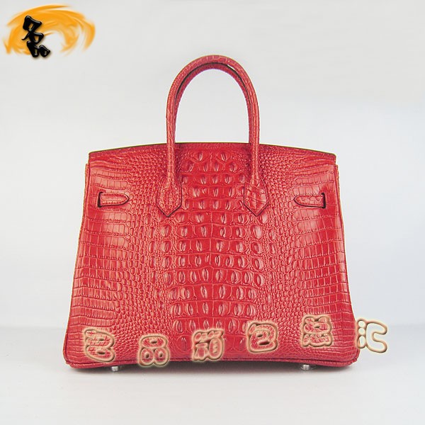 6089 愛馬仕女包 Hermes手提包 Hermes Birkin 鉑金包 鱷魚頭紋(35) 紅色銀扣