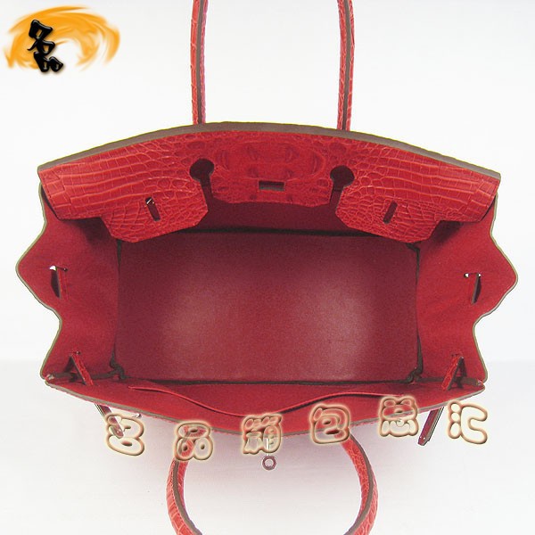 6089 愛馬仕女包 Hermes手提包 Hermes Birkin 鉑金包 鱷魚頭紋(35) 紅色銀扣