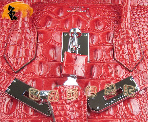 6089 愛馬仕女包 Hermes手提包 Hermes Birkin 鉑金包 鱷魚頭紋(35) 紅色銀扣