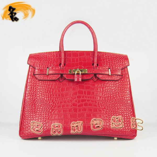6089 Hermes手提包 愛馬仕女包 Hermes Birkin 鉑金包 鱷魚紋(35) 紅色金扣