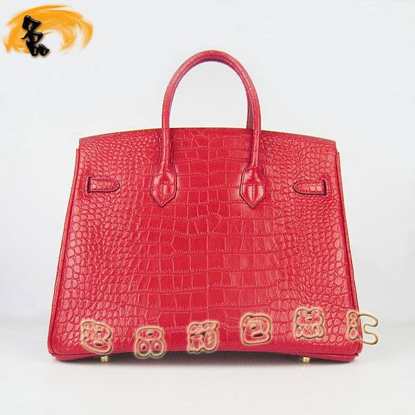 6089 Hermes手提包 愛馬仕女包 Hermes Birkin 鉑金包 鱷魚紋(35) 紅色金扣