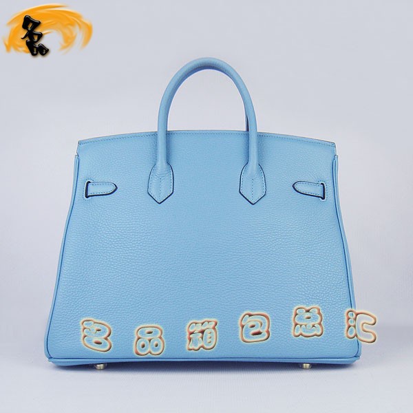 6089 Hermes Birkin 鉑金包愛(ài)馬仕女包 Hermes手提包 荔枝紋(35) 淺藍(lán)色金扣
