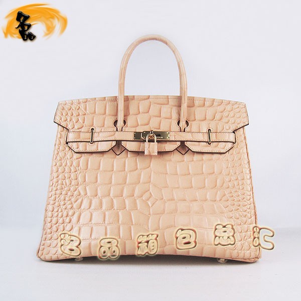 6089 愛馬仕女包 Hermes手提包 Hermes Birkin 鉑金包 鱷魚紋(35) 淺黃色金扣
