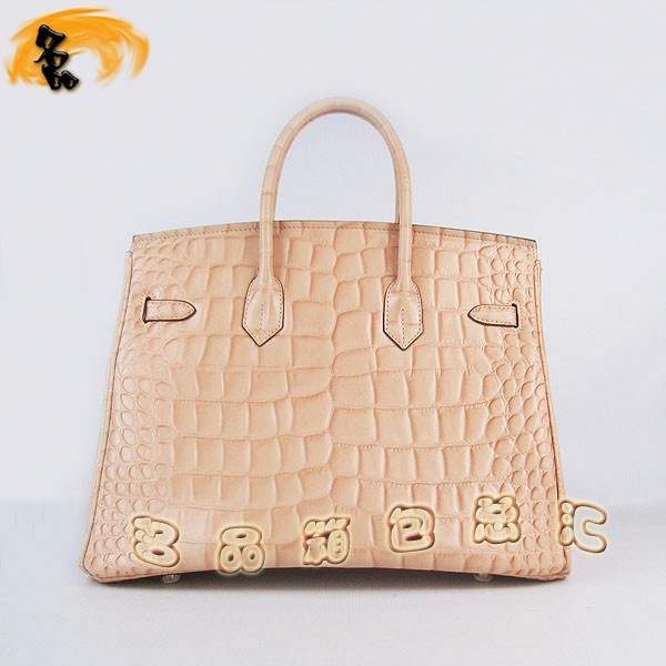 6089 愛馬仕女包 Hermes手提包 Hermes Birkin 鉑金包 鱷魚紋(35) 淺黃色金扣