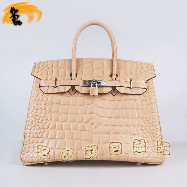6089 愛馬仕女包 Hermes手提包 Hermes Birkin 鉑金包 鱷魚紋(35) 淺黃色銀扣