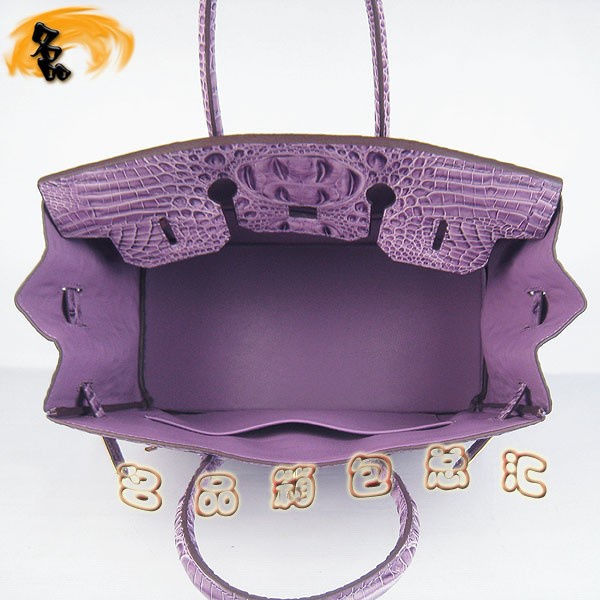 6089 愛馬仕女包 Hermes手提包 Hermes Birkin 鉑金包 鱷魚頭紋(35) 紫色金扣