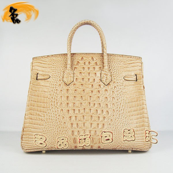 6089 愛(ài)馬仕女包 Hermes手提包 Hermes Birkin 鉑金包 鱷魚(yú)頭紋(35) 土黃色金扣