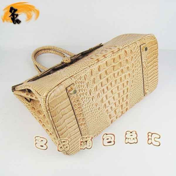 6089 愛(ài)馬仕女包 Hermes手提包 Hermes Birkin 鉑金包 鱷魚(yú)頭紋(35) 土黃色金扣