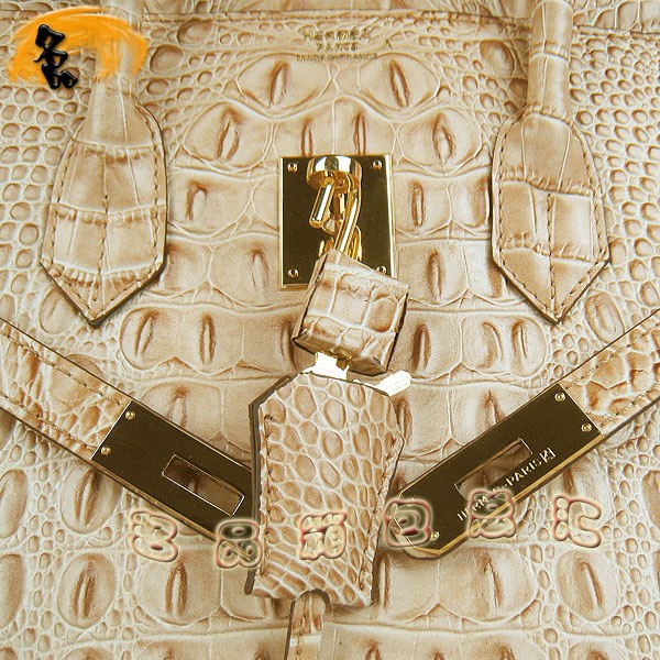 6089 愛(ài)馬仕女包 Hermes手提包 Hermes Birkin 鉑金包 鱷魚(yú)頭紋(35) 土黃色金扣