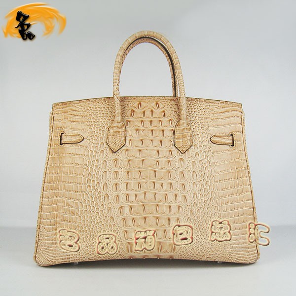 6089 愛馬仕女包 Hermes手提包 Hermes Birkin 鉑金包 鱷魚頭紋(35) 土黃色銀扣