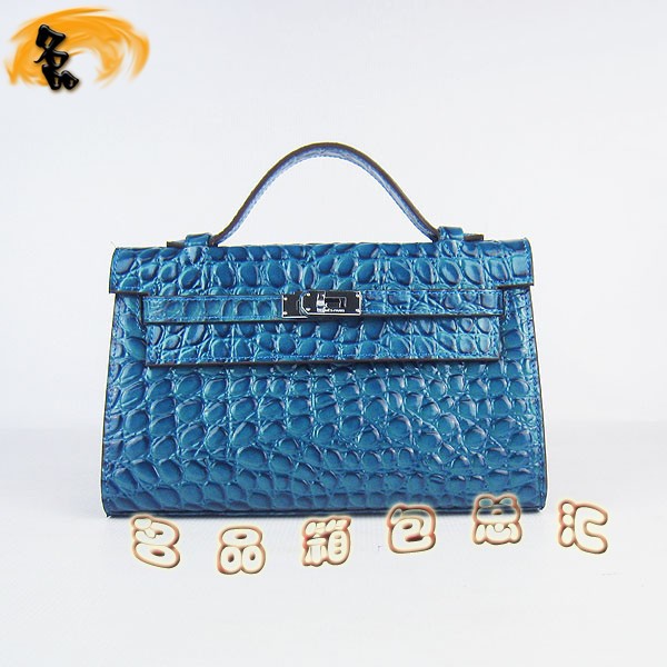 H008 最新款Hermes女包 手提包 愛馬仕晚宴包 Hermes Kelly Bag 凱莉包 石頭紋 中藍色