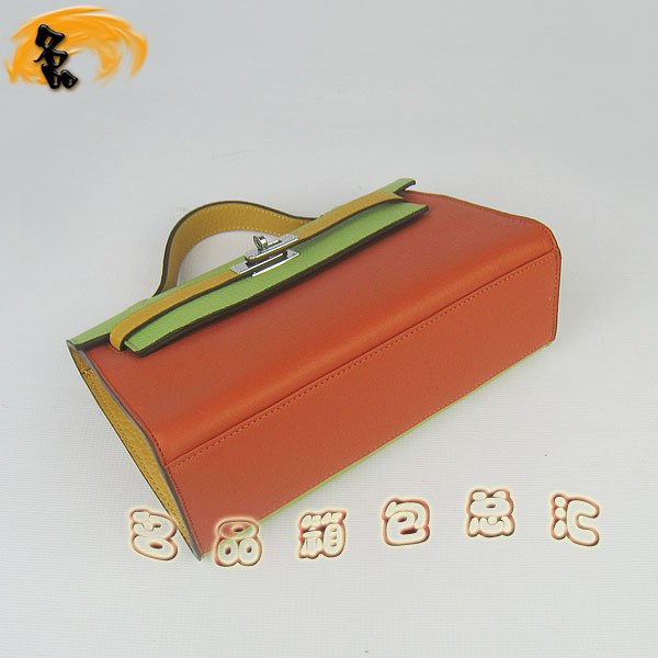 H008 最新款配色荔枝紋凱莉包 Hermes女包 手提包 愛馬仕晚宴包 Hermes Kelly Bag 橙綠黃色