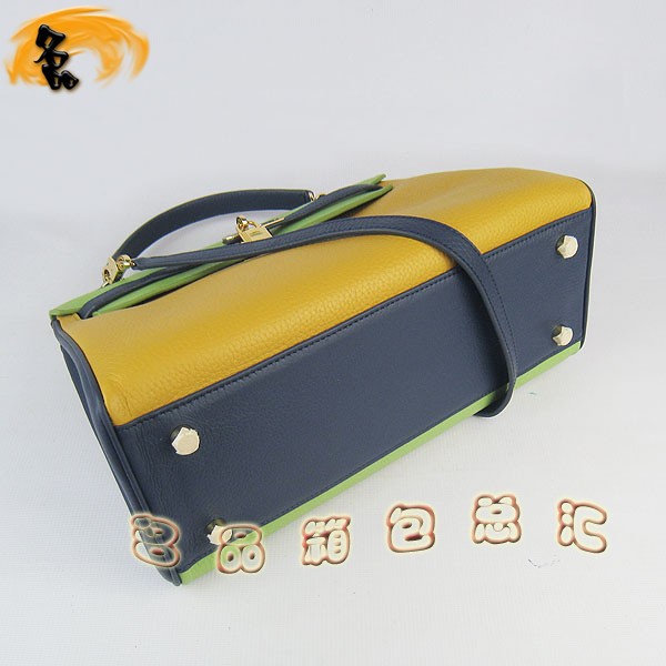 6108 凱莉包 Hermes女包 手提包 愛馬仕斜挎包 Hermes Kelly Bag 配色荔枝紋 黃藍綠色金扣