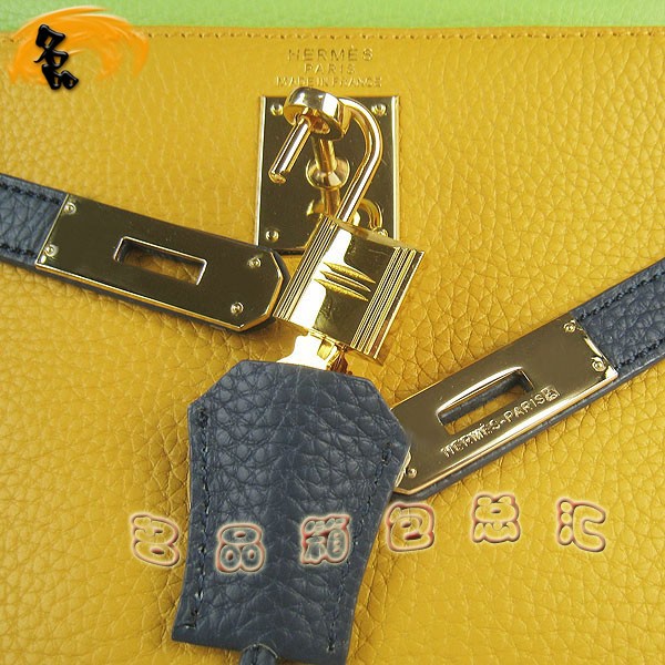 6108 凱莉包 Hermes女包 手提包 愛馬仕斜挎包 Hermes Kelly Bag 配色荔枝紋 黃藍綠色金扣