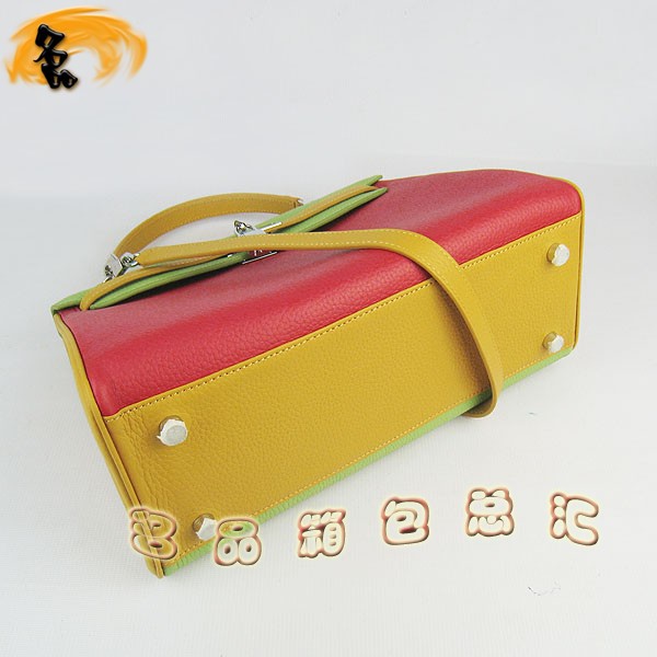 6108 凱莉包 Hermes女包 手提包 愛馬仕斜挎包 Hermes Kelly Bag 配色荔枝紋 紅綠黃色銀扣