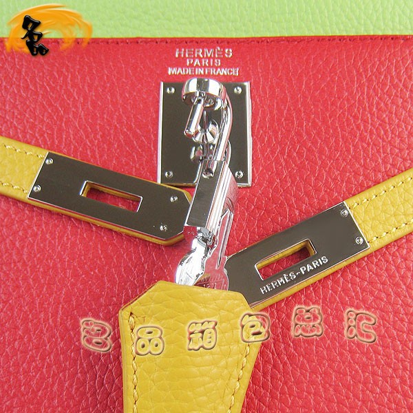 6108 凱莉包 Hermes女包 手提包 愛馬仕斜挎包 Hermes Kelly Bag 配色荔枝紋 紅綠黃色銀扣