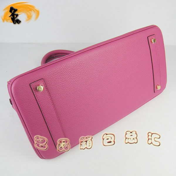 6109 Hermes經典 Hermes時尚休閑女士 Birkin 鉑金包 手提包 荔枝紋 42 桃紅色金扣