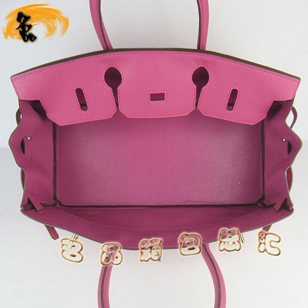 6109 Hermes經典 Hermes時尚休閑女士 Birkin 鉑金包 手提包 荔枝紋 42 桃紅色金扣