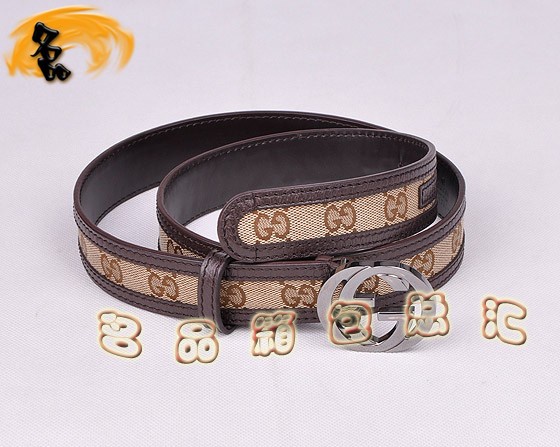 114876 Gucci腰帶 Gucci最新款 古奇經典雙G帆布時尚休閑女士皮帶 深啡配杏