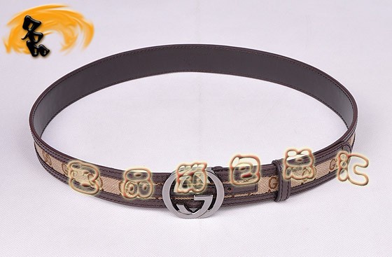 114876 Gucci腰帶 Gucci最新款 古奇經典雙G帆布時尚休閑女士皮帶 深啡配杏