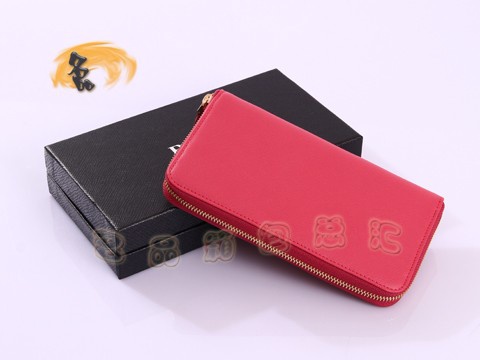 1M0506 Prada最新款 Prada十字紋牛皮拉鏈錢包 普拉達長款錢夾 Prada錢包 玫紅色