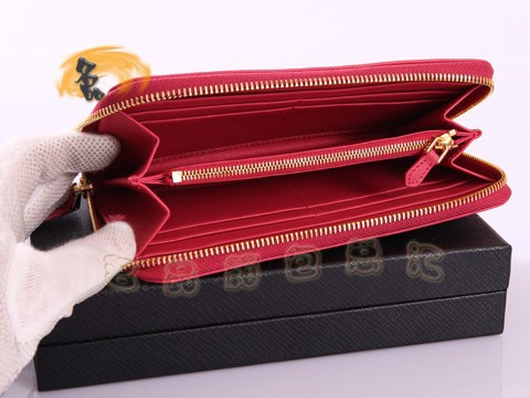 1M0506 Prada最新款 Prada十字紋牛皮拉鏈錢包 普拉達長款錢夾 Prada錢包 玫紅色