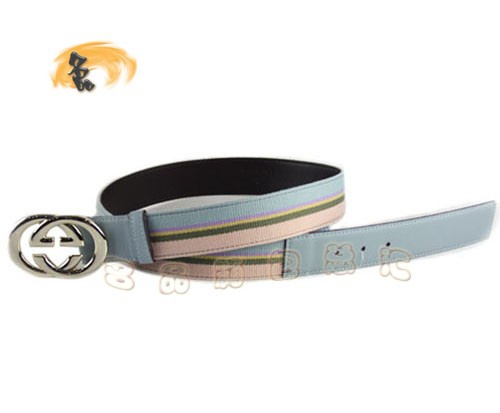 170854 Gucci皮帶 Gucci腰帶 Gucci經(jīng)典款時尚女士皮帶 古奇帆布女士皮帶 粉色配藍(lán)色