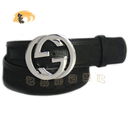 114876 Gucci經典款時尚男士皮帶 Gucci皮帶 古奇雙G帆布男款皮帶 Gucci腰帶 黑色