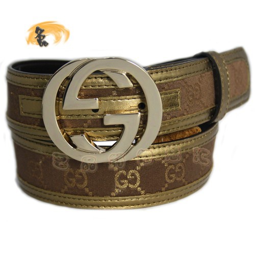 114876 Gucci經典款時尚男士皮帶 Gucci皮帶 古奇雙G帆布男款皮帶 Gucci腰帶 金色