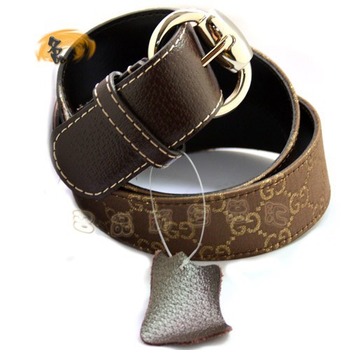 162942 經典款Gucci時尚帆布女士皮帶 Gucci皮帶 古奇女款皮帶 Gucci腰帶 金配啡色