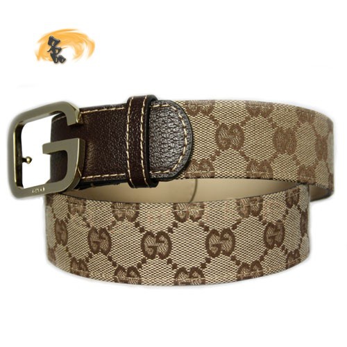 162932 Gucci皮帶 Gucci經典雙G帆布男士皮帶 古奇皮帶 Gucci腰帶 杏配啡色
