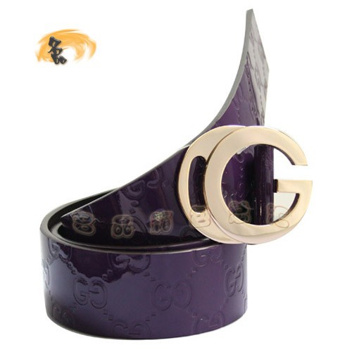 201790 Gucci皮帶 Gucci時尚牛皮雙G壓花女士皮帶 古奇皮帶 漆皮腰帶 紫色金扣