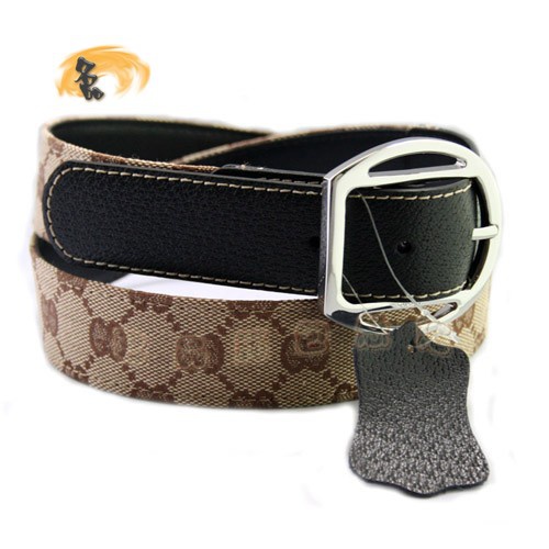 201786 Gucci皮帶 Gucci時尚雙G帆布男士皮帶 Gucci腰帶 古奇皮帶 杏配啡色