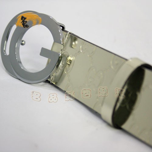 201790 Gucci皮帶 經典款Gucci時尚牛皮雙G壓花女士皮帶 古奇皮帶 漆皮腰帶 淺金色