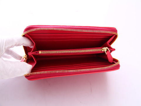 1M0506 Prada最新款 拉鏈錢包 Prada格子車線錢包 普拉達長款錢夾 玫紅色