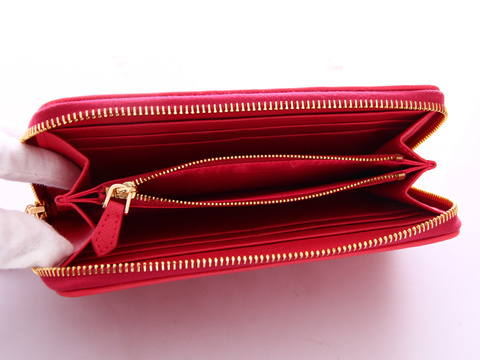 1M0506 Prada最新款 拉鏈錢包 Prada格子車線錢包 普拉達長款錢夾 玫紅色