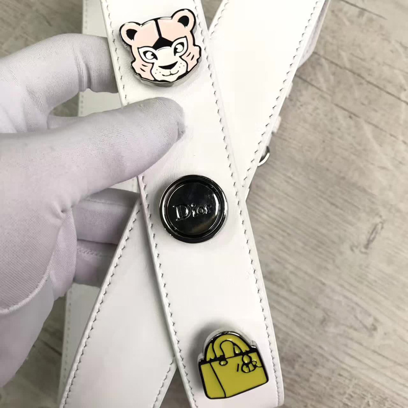 迪奧戴妃包 Dior LADY DIOR黑色小羊皮手提包 2017新款徽章戴妃包 白色