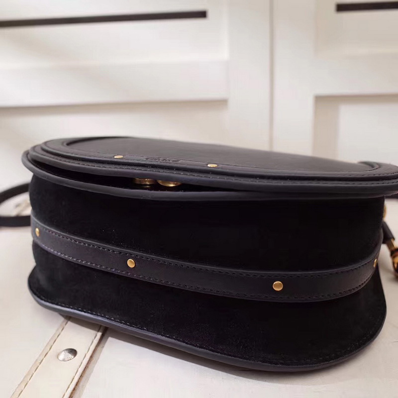 chloe Nile手環包 手鐲式提手手袋 光滑小牛皮拼接麂皮小牛皮中號手鐲式提手手袋 黑色