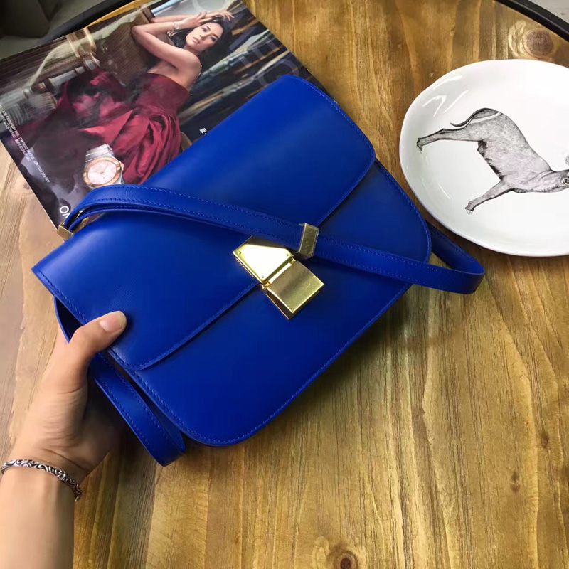 賽琳Celine box女包 賽琳豆腐包 Celine CLASSIC中號 單肩斜挎包 蘭色
