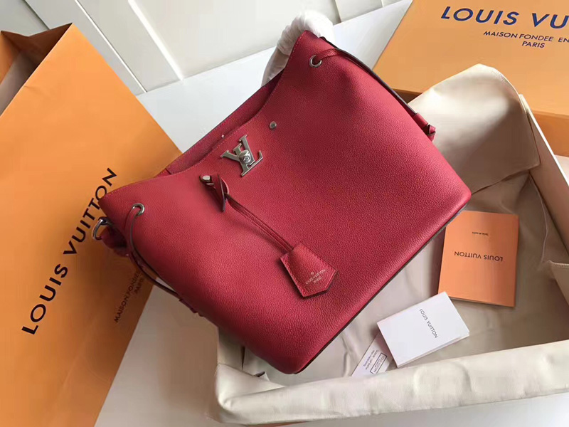 M54679 LV Lockme Bucket 手袋 LV水桶包 LV全皮單肩斜挎包 紅色