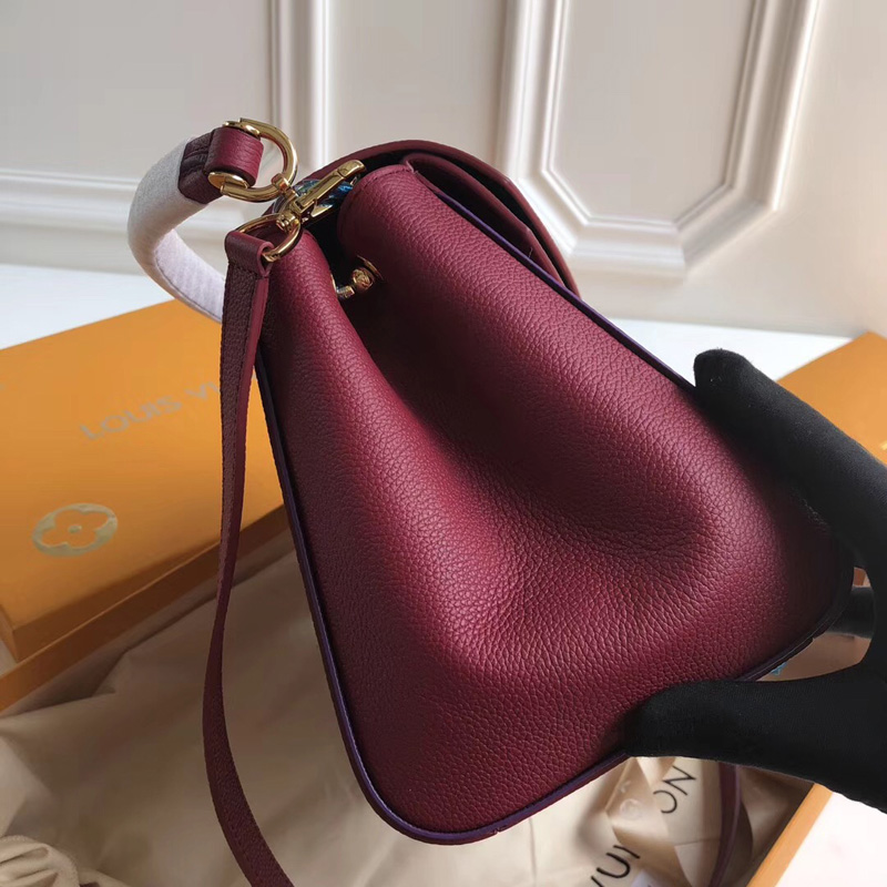 M51766 LV DOUBLE V 手袋 LV女包 翻蓋式拼色老花單肩手提包 玫紅色