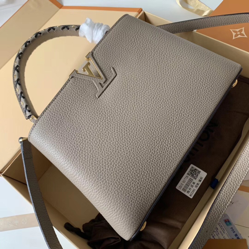 M52384 LV Capucines BB 手袋 Taurillon皮革珍藏版女包 LV全皮女包 灰色