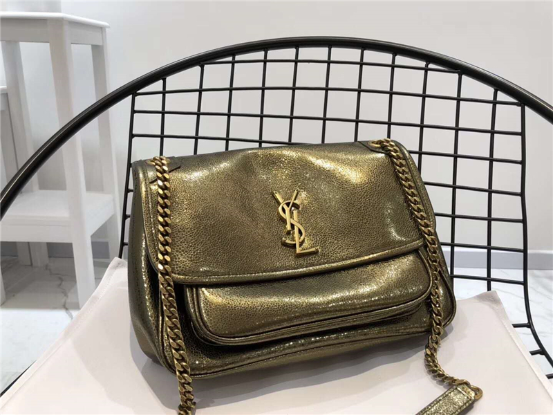 YSL女包 NIKI系列 真皮鯊格紋 中號 圣羅蘭翻蓋包 YSL鏈條肩包 青銅金