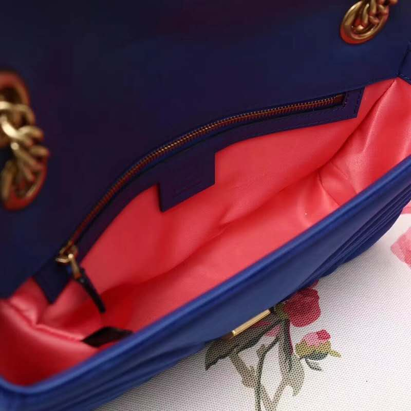 443947 Gucci女包 GG Marmont系列 天鵝絨 小號 古馳鏈條包 Gucci斜挎包 寶藍色