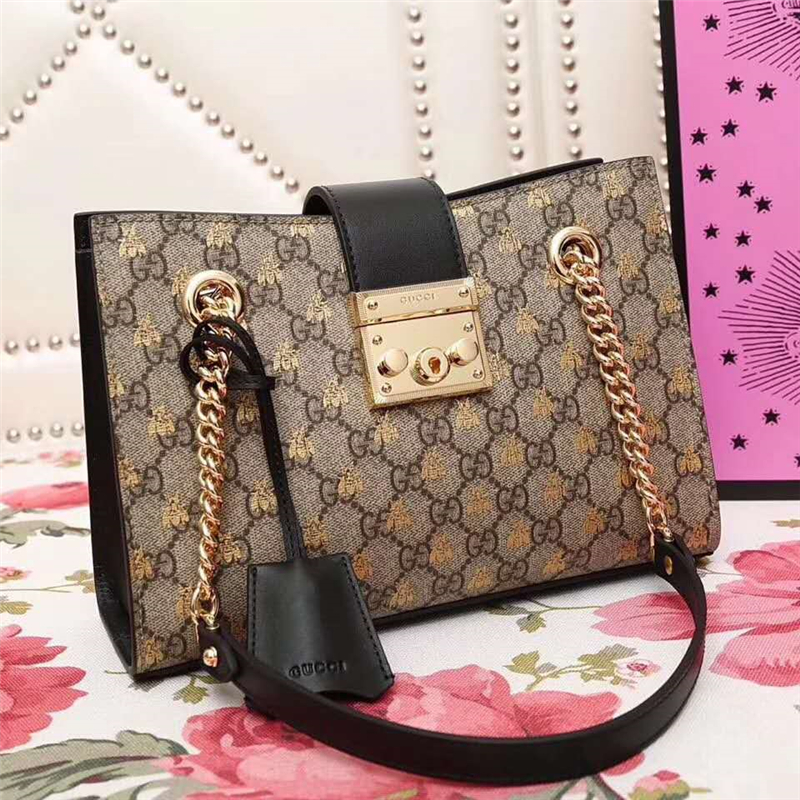 479198 Gucci女包 Padlock系列 雙G蜜蜂印花 小翻蓋 Gucci手提包 啡色