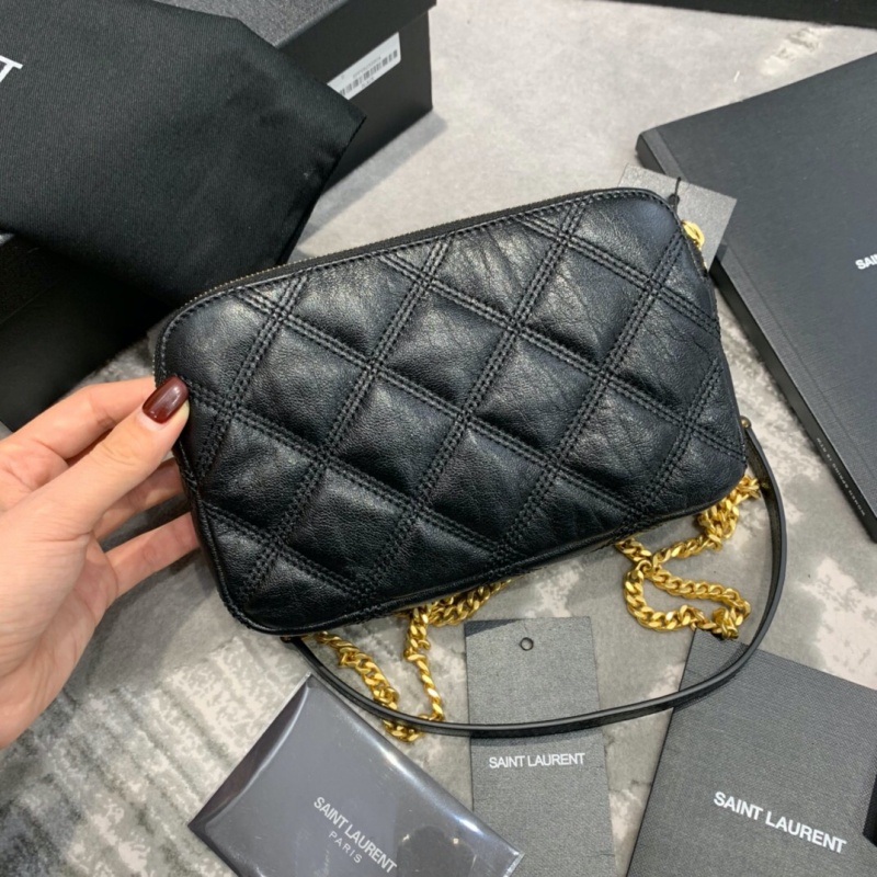 6089411 YSL圣羅蘭 BECKY雙拉鏈絎縫小羊皮手拿包 YSL包包 黑色