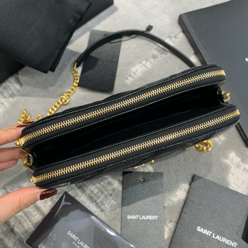 6089411 YSL圣羅蘭 BECKY雙拉鏈絎縫小羊皮手拿包 YSL包包 黑色