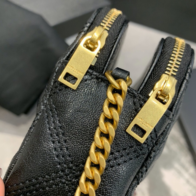 6089411 YSL圣羅蘭 BECKY雙拉鏈絎縫小羊皮手拿包 YSL包包 黑色