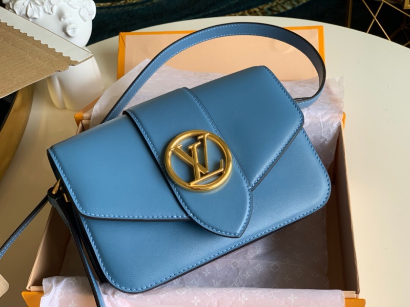 M55947 LV Pont 9 手袋 磨面牛皮花卉磁扣女包 藍色