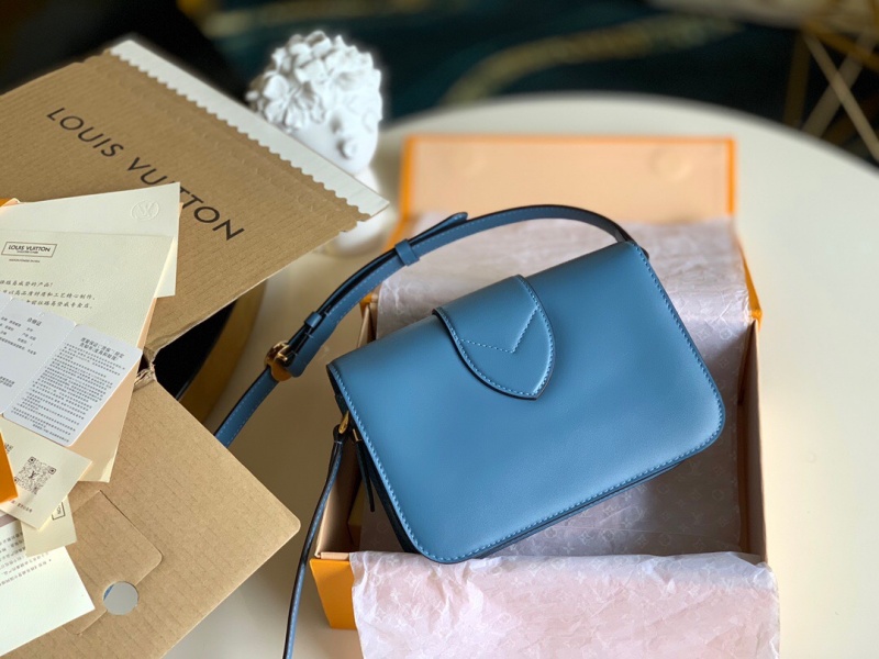 M55947 LV Pont 9 手袋 磨面牛皮花卉磁扣女包 藍色